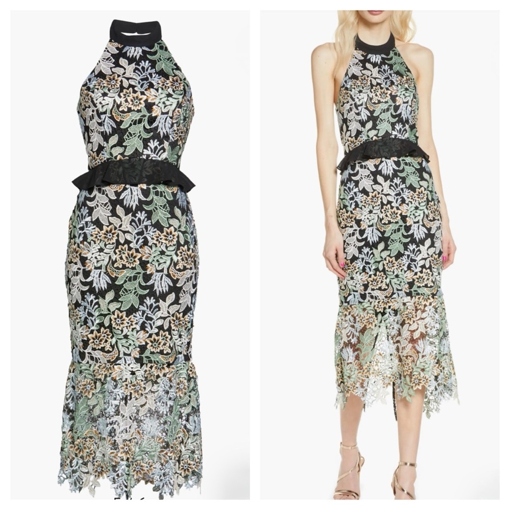 Chi Chi London floral lace midi halter gown